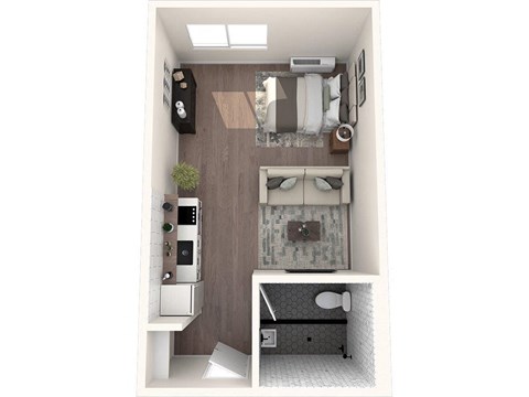 Floor plan for studio, 1 bath, 249 sqft